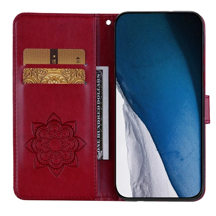 Für Google Pixel 8 Rhinestone Phone Cover Ledercase bedruckter Eule Blumenständer Brieftasche - Rot