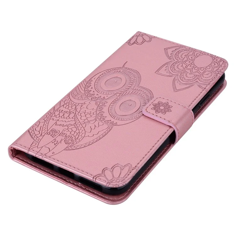 For Google Pixel 8 Pro Soft TPU+PU Leather Stand Phone Case Flip Wallet Cover Imprinted Owl Flower Shell - Rose Gold