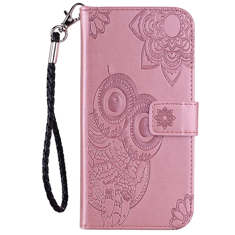 For Google Pixel 8 Pro Soft TPU+PU Leather Stand Phone Case Flip Wallet Cover Imprinted Owl Flower Shell - Rose Gold