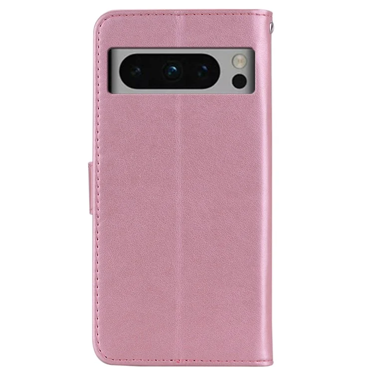 For Google Pixel 8 Pro Soft TPU+PU Leather Stand Phone Case Flip Wallet Cover Imprinted Owl Flower Shell - Rose Gold