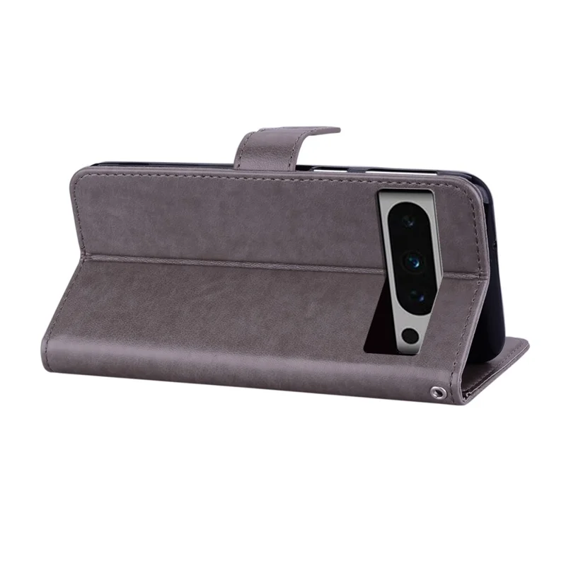 Phone Case for Google Pixel 8 Pro , PU Leather+TPU Shell Rhinestone Imprinted Pattern Stand Wallet Cover - Grey