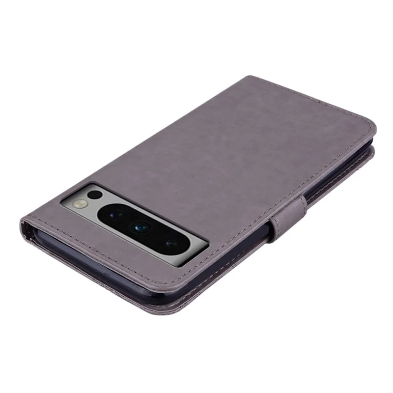 Phone Case for Google Pixel 8 Pro , PU Leather+TPU Shell Rhinestone Imprinted Pattern Stand Wallet Cover - Grey