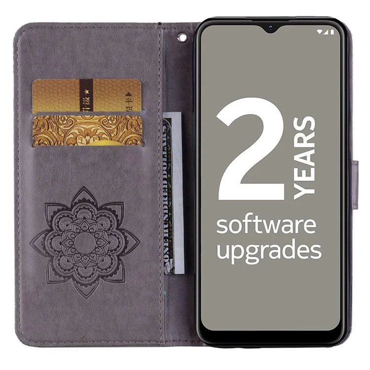 Pour Nokia G22 Imprinted Owl Flower Phone Case TPU+PU Leather Stand Flip Wallet Cover - Grey