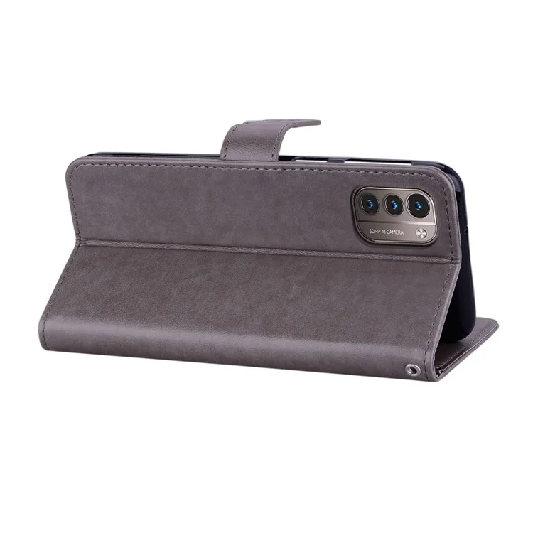 Pour Nokia G22 Imprinted Owl Flower Phone Case TPU+PU Leather Stand Flip Wallet Cover - Grey