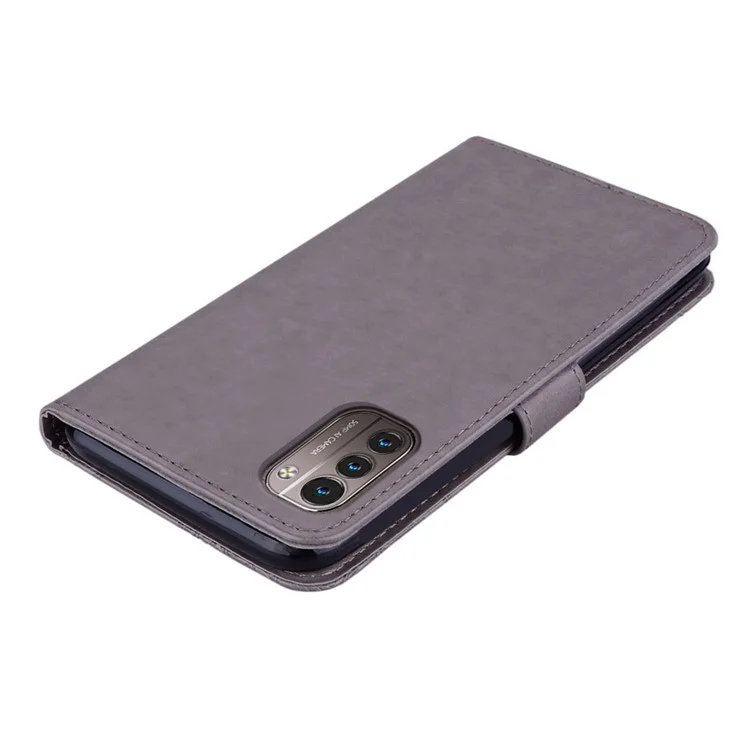 Pour Nokia G22 Imprinted Owl Flower Phone Case TPU+PU Leather Stand Flip Wallet Cover - Grey