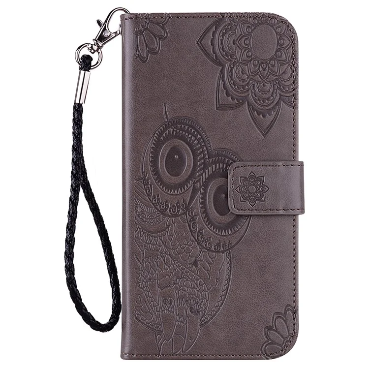 Pour Nokia G22 Imprinted Owl Flower Phone Case TPU+PU Leather Stand Flip Wallet Cover - Grey