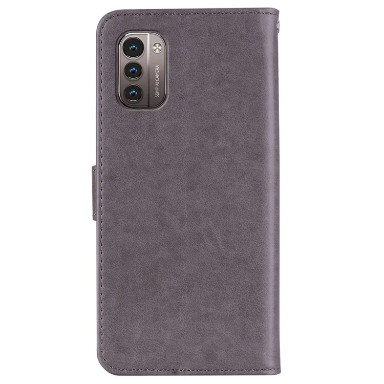 Pour Nokia G22 Imprinted Owl Flower Phone Case TPU+PU Leather Stand Flip Wallet Cover - Grey