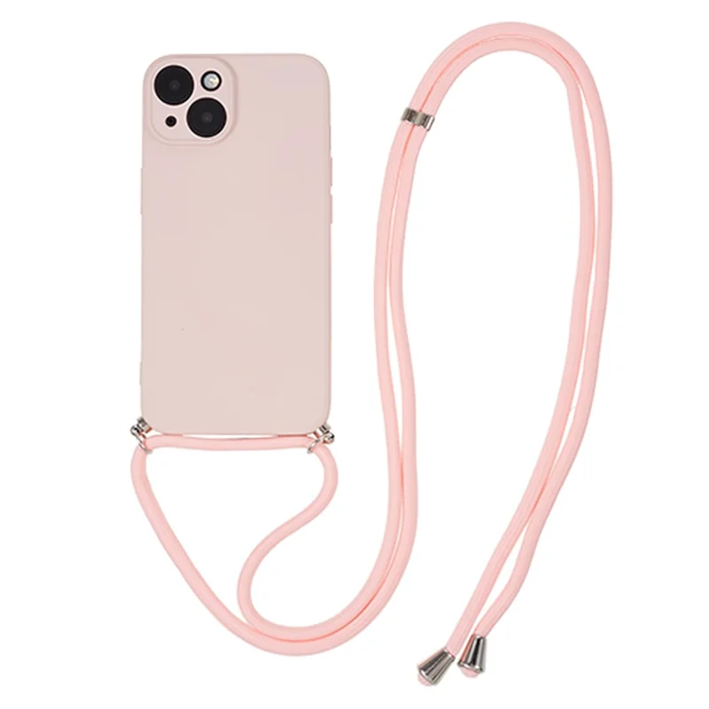 For iPhone 13 TPU Case Fiber Lining Anti-scratch Phone Cover with Long Lanyard - Pink
