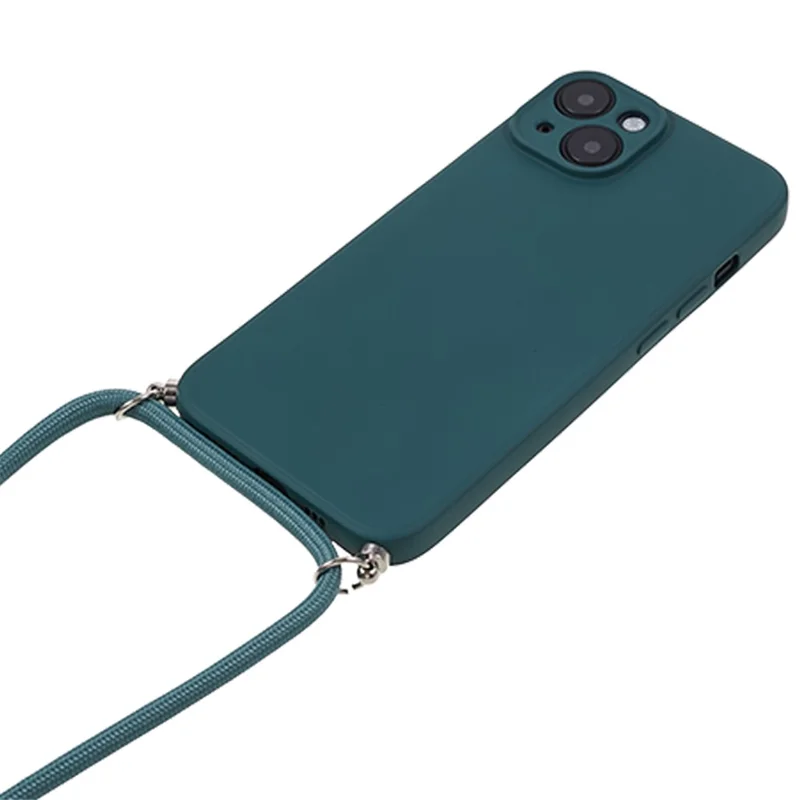 For iPhone 13 TPU Case Fiber Lining Anti-scratch Phone Cover with Long Lanyard - Army Green