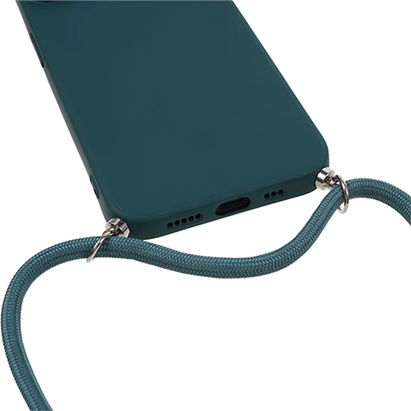 For iPhone 13 TPU Case Fiber Lining Anti-scratch Phone Cover with Long Lanyard - Army Green