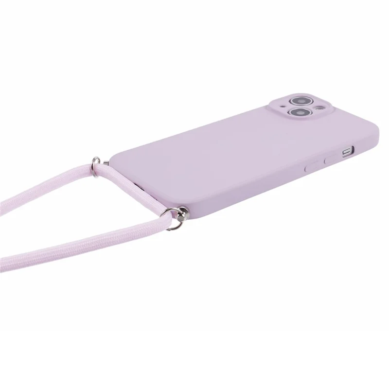 For iPhone 13 TPU Case Fiber Lining Anti-scratch Phone Cover with Long Lanyard - Purple
