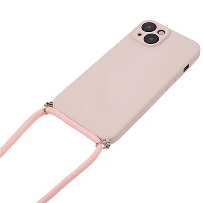 For iPhone 14 Case Rubberized TPU Smartphone Back Cover with Long Lanyard - Pink