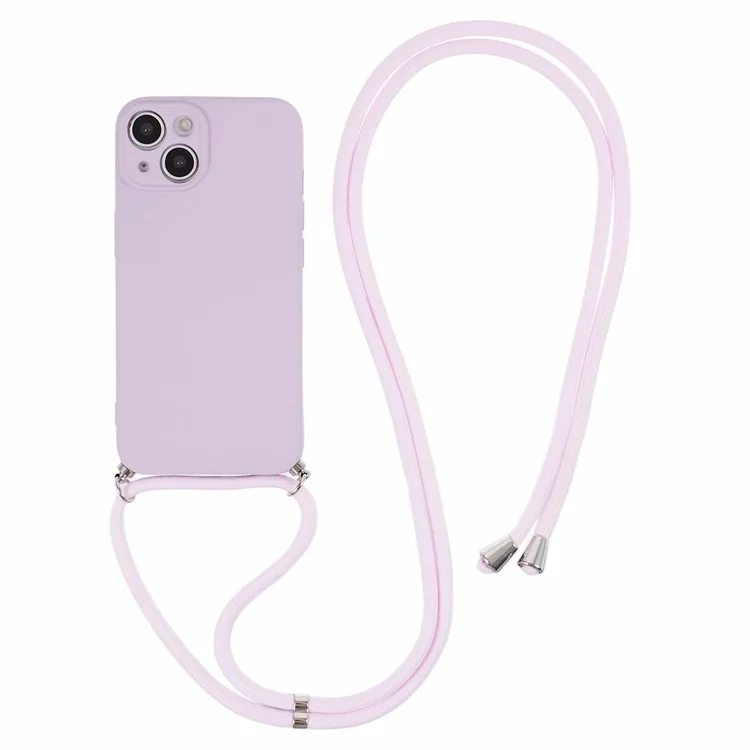 For iPhone 14 Case Rubberized TPU Smartphone Back Cover with Long Lanyard - Purple