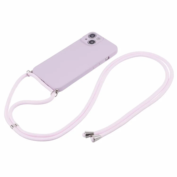 For iPhone 14 Case Rubberized TPU Smartphone Back Cover with Long Lanyard - Purple