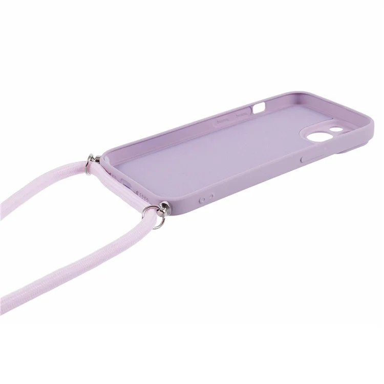 For iPhone 14 Case Rubberized TPU Smartphone Back Cover with Long Lanyard - Purple