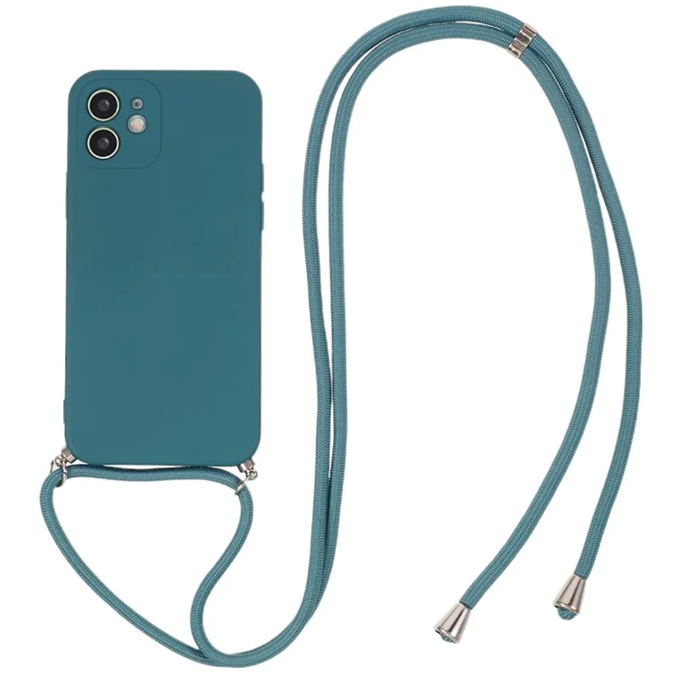 Per iPhone 11 TPU Case Fibra Fodera Protettiva Copertura del telefono con Lungo Cordino - Verde Militare