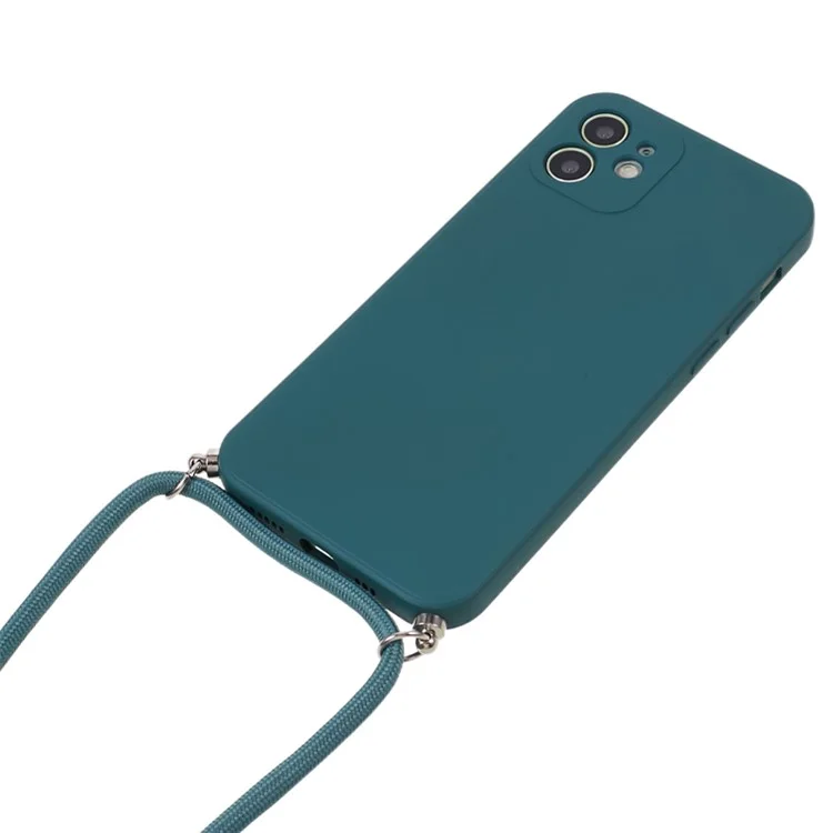 Per iPhone 11 TPU Case Fibra Fodera Protettiva Copertura del telefono con Lungo Cordino - Verde Militare