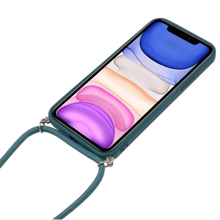 Per iPhone 11 TPU Case Fibra Fodera Protettiva Copertura del telefono con Lungo Cordino - Verde Militare