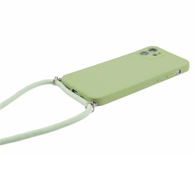 For iPhone 11 TPU Case Fiber Lining Protective Phone Cover with Long Lanyard - Matcha Green