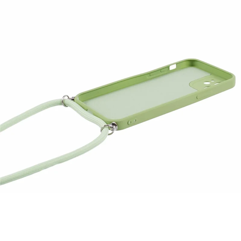 For iPhone 11 TPU Case Fiber Lining Protective Phone Cover with Long Lanyard - Matcha Green