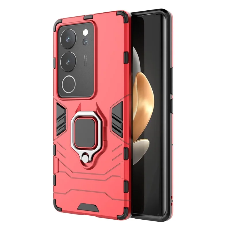 Funda para teléfono celular vivo S17 / S17 Pro 5G Anillo Kickstand TPU + PC Anti-caída Cubierta Trasera - Rojo