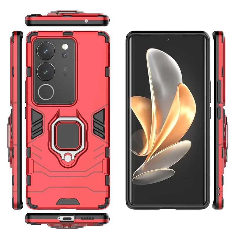 Funda para teléfono celular vivo S17 / S17 Pro 5G Anillo Kickstand TPU + PC Anti-caída Cubierta Trasera - Rojo