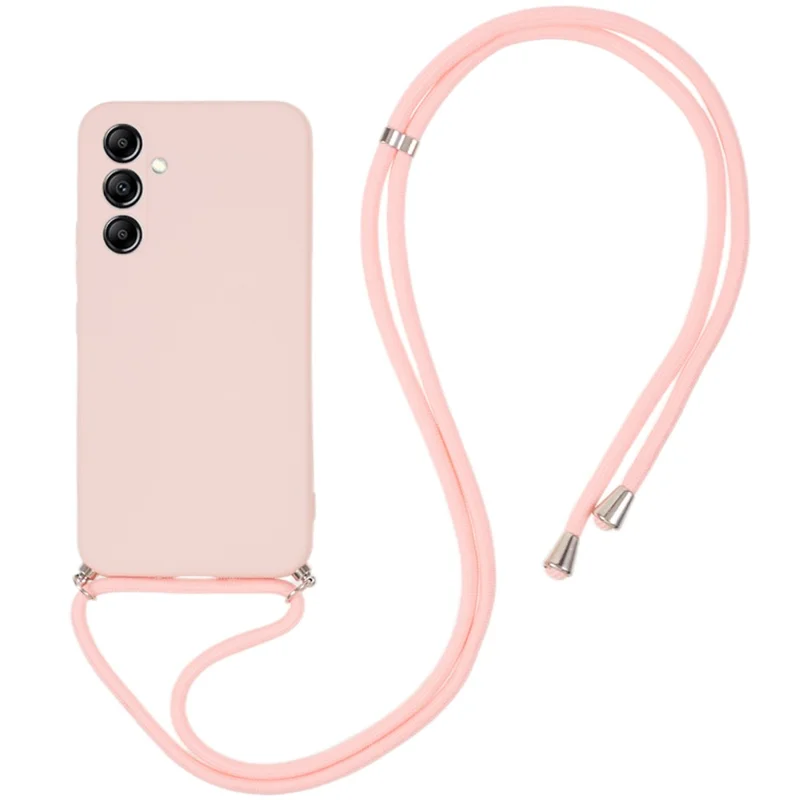 For Samsung Galaxy A54 5G TPU Case Fiber Lining Rubberized Cover with Long Lanyard - Pink
