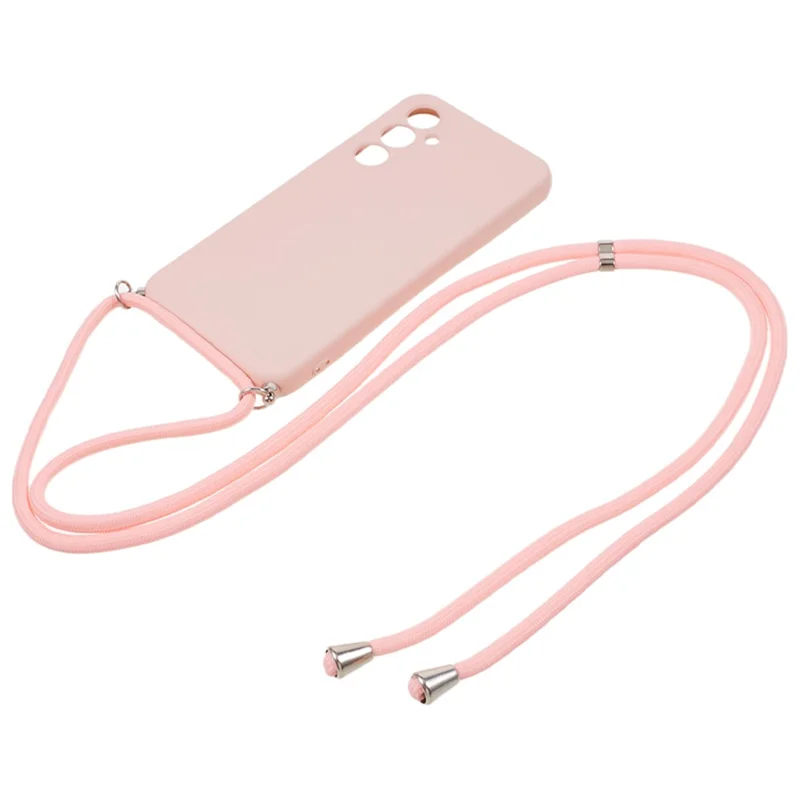 For Samsung Galaxy A54 5G TPU Case Fiber Lining Rubberized Cover with Long Lanyard - Pink