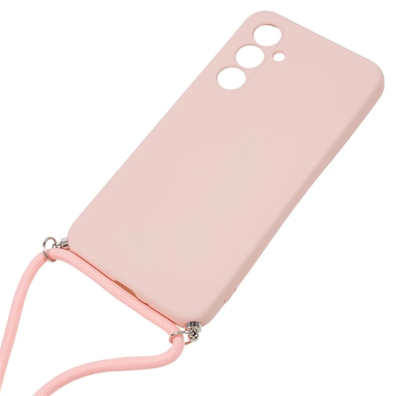 For Samsung Galaxy A54 5G TPU Case Fiber Lining Rubberized Cover with Long Lanyard - Pink