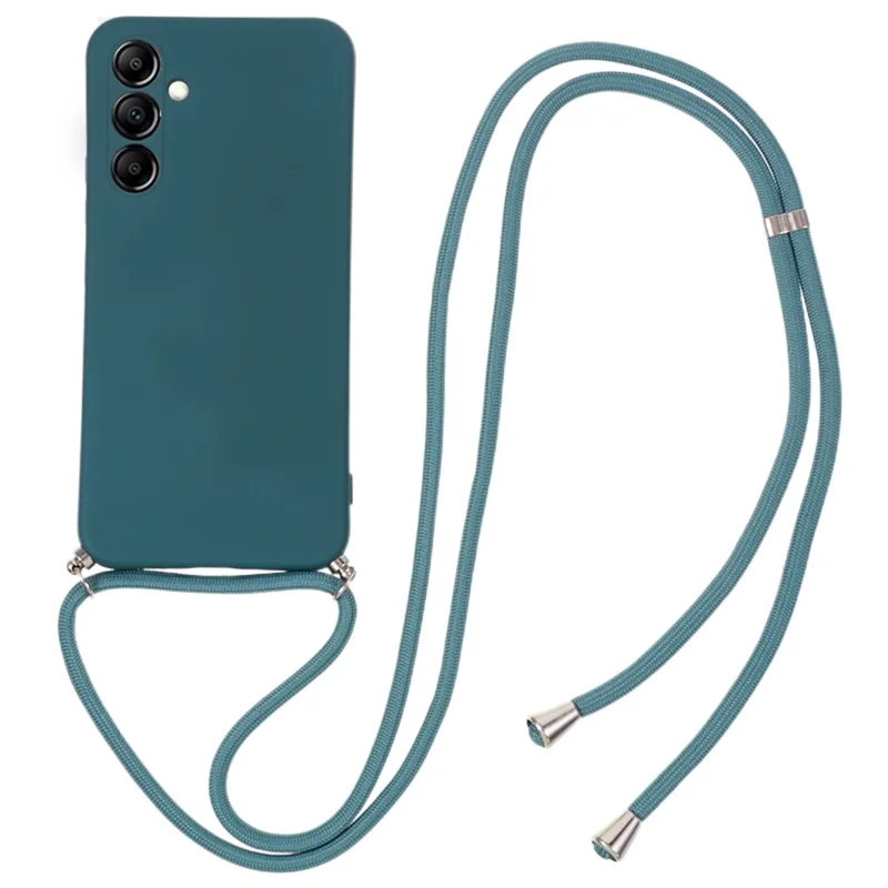 For Samsung Galaxy A54 5G TPU Case Fiber Lining Rubberized Cover with Long Lanyard - Army Green
