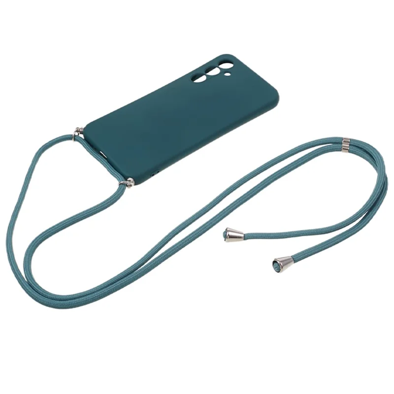 For Samsung Galaxy A54 5G TPU Case Fiber Lining Rubberized Cover with Long Lanyard - Army Green