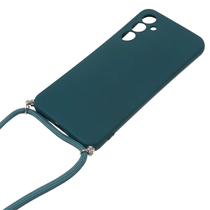 For Samsung Galaxy A54 5G TPU Case Fiber Lining Rubberized Cover with Long Lanyard - Army Green