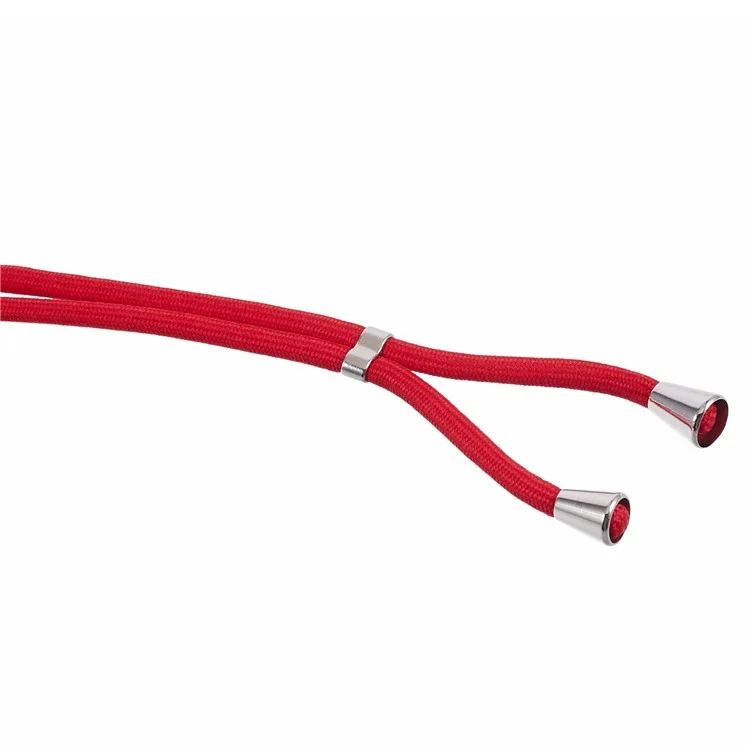 For Samsung Galaxy A14 5G / A14 4G Case Fiber Lining Rubberized TPU Cover with Long Lanyard - Red