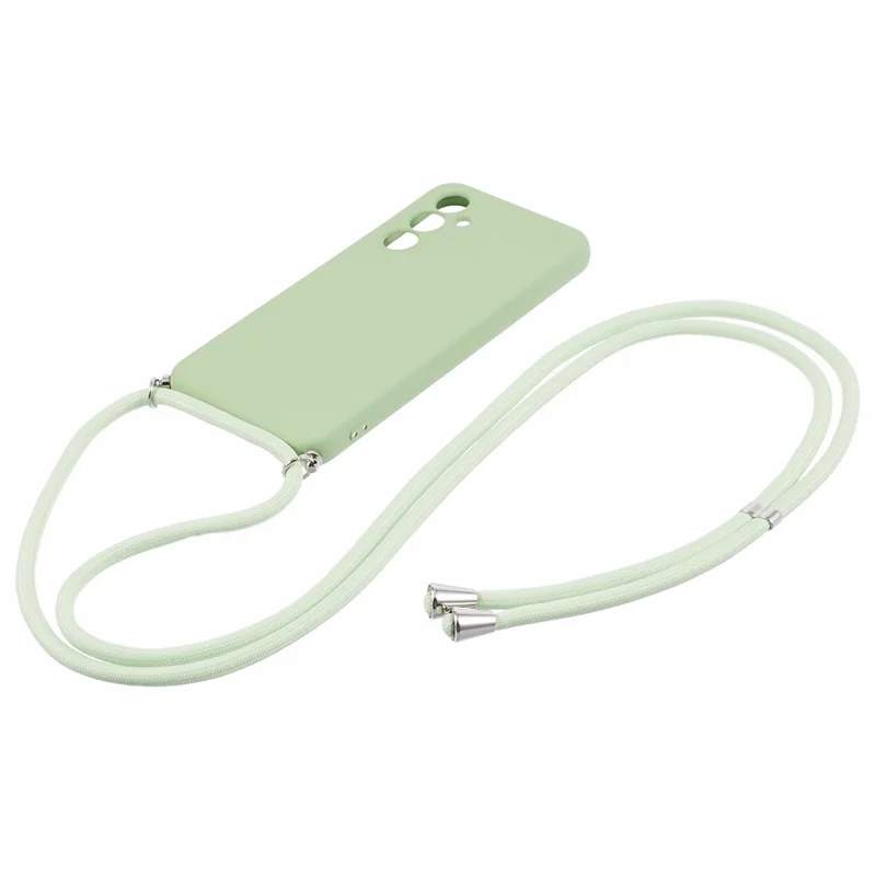 For Samsung Galaxy A14 5G / A14 4G Case Fiber Lining Rubberized TPU Cover with Long Lanyard - Matcha Green