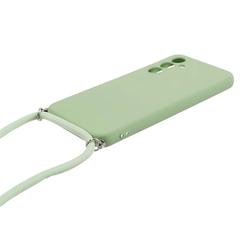 For Samsung Galaxy A14 5G / A14 4G Case Fiber Lining Rubberized TPU Cover with Long Lanyard - Matcha Green