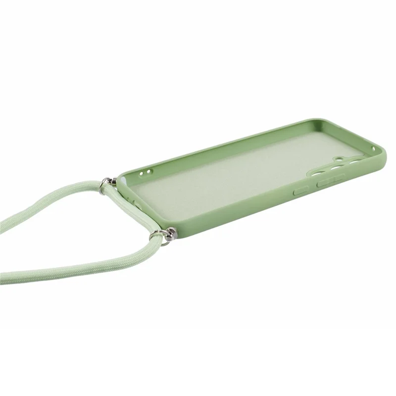 For Samsung Galaxy A14 5G / A14 4G Case Fiber Lining Rubberized TPU Cover with Long Lanyard - Matcha Green