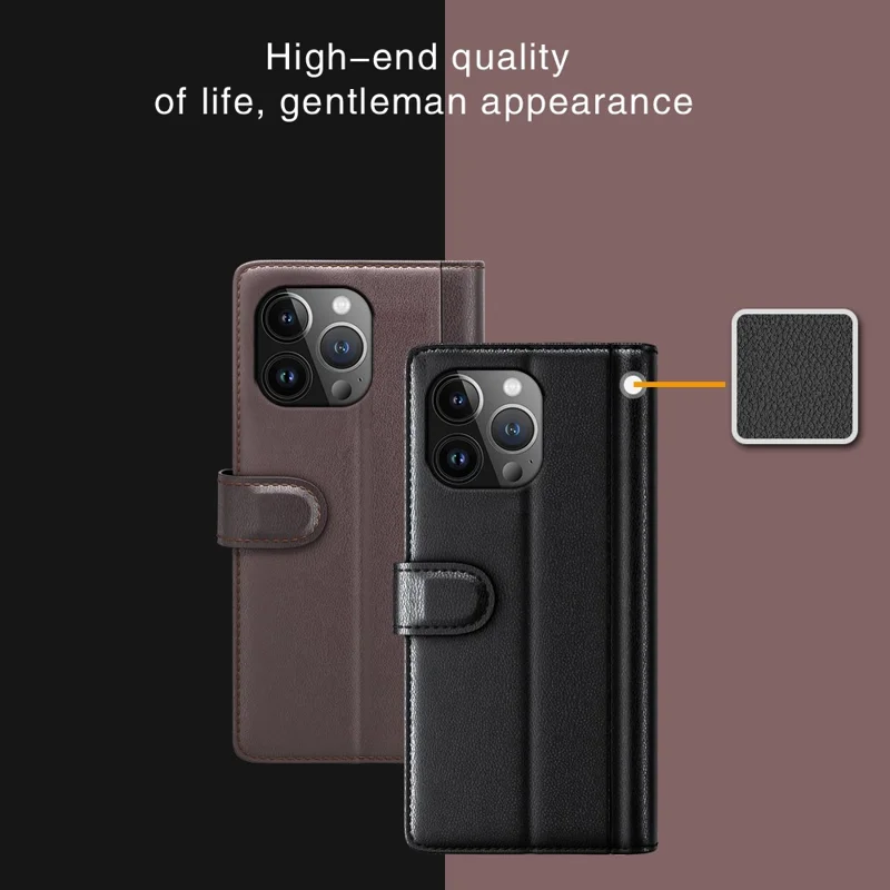 Futerał na iPhone 15 Pro Max z prawdziwej skórzanej skóry z portfelem i podstawką - brązowy