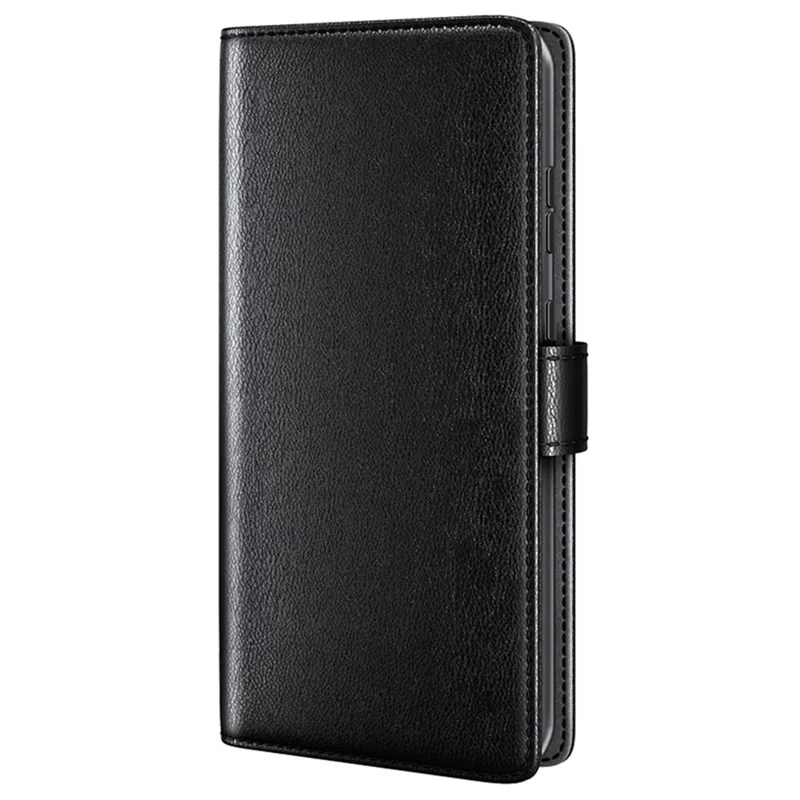 Capa de Telefone Flip para iPhone 15 Plus Couro Dividido Genuíno Carteira Stand Magnética Capa - Preto