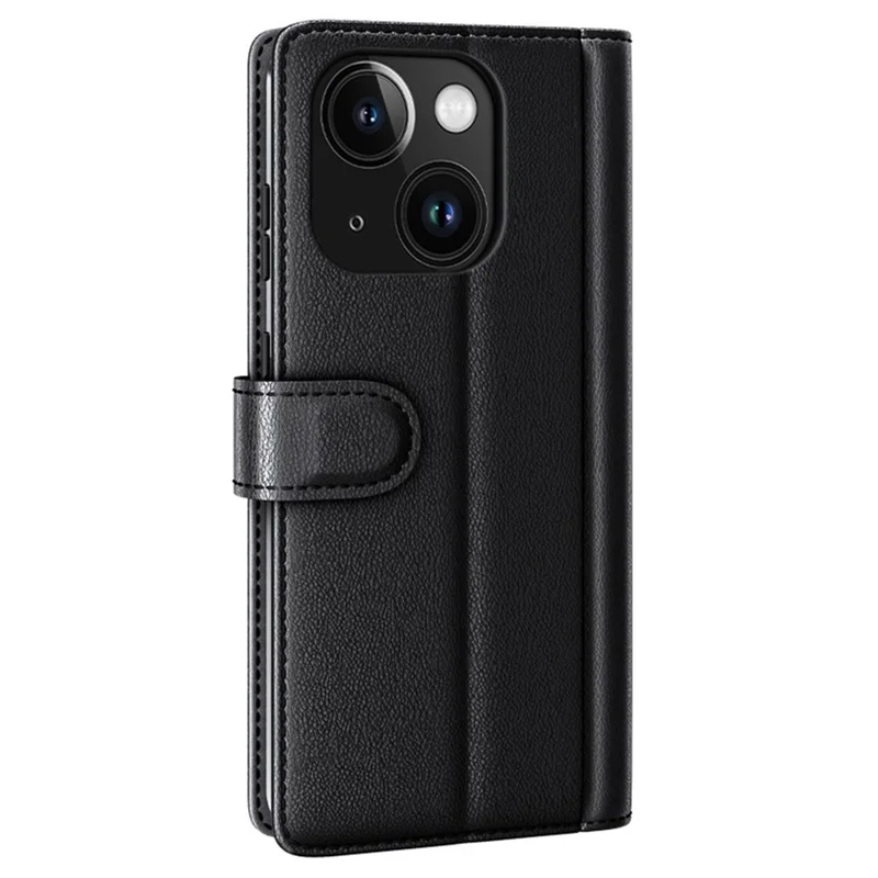 Capa de Telefone Flip para iPhone 15 Plus Couro Dividido Genuíno Carteira Stand Magnética Capa - Preto
