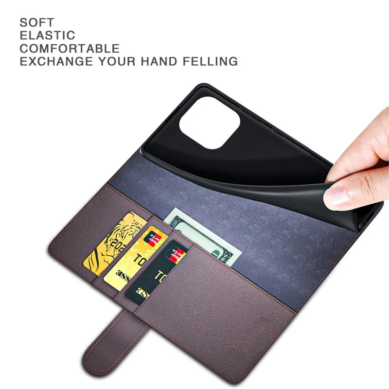 Capa de Telefone Flip para iPhone 15 Plus Couro Dividido Genuíno Carteira Stand Magnética Capa - Preto