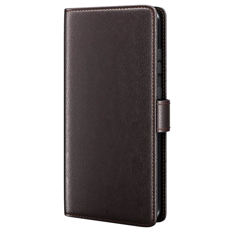 Funda de cartera con tapa magnética para iPhone 15 Pro, de piel dividida auténtica, con soporte - Marrón