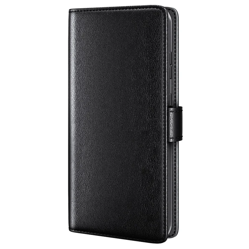 For iPhone 15 Pro Case Genuine Split Leather Phone Cover with Wallet Stand - Black