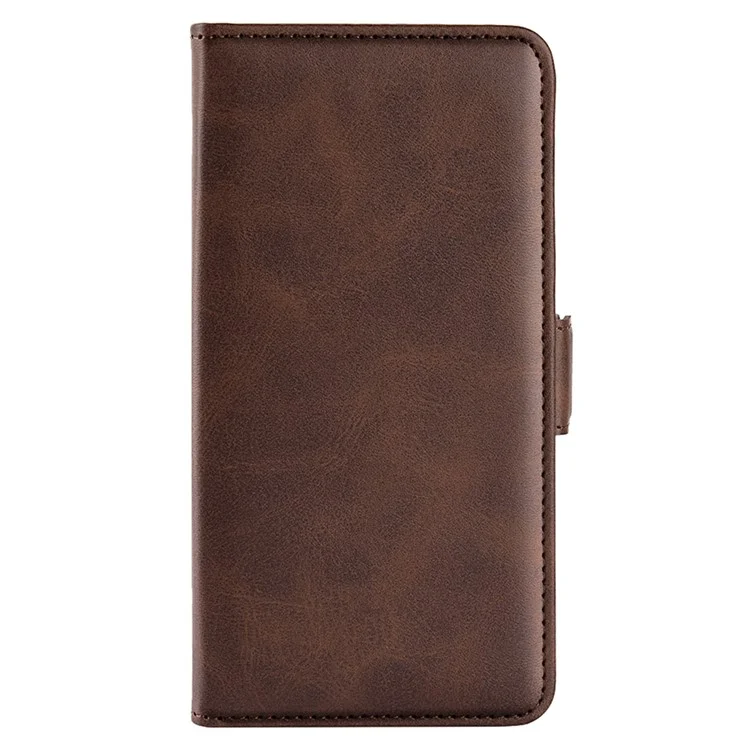 Per iPhone 15 Fully Wrapped PU Leather Wallet Phone Cover Calf Texture Stand Phone Case - Marrone