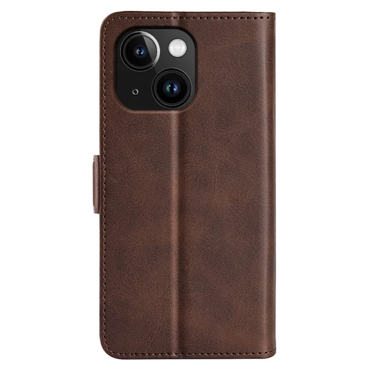 Per iPhone 15 Fully Wrapped PU Leather Wallet Phone Cover Calf Texture Stand Phone Case - Marrone