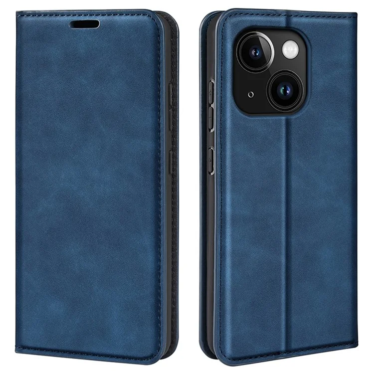 Für iPhone 15 kratzfeste PU-Leder-Brieftasche Flip-Case Skin-Touch-Ständer-Abdeckung - Blau