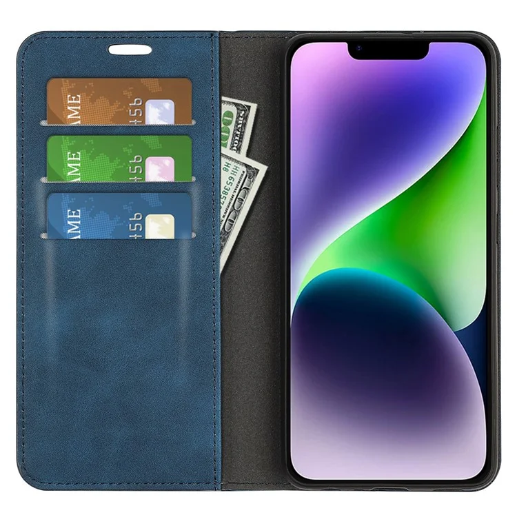 Für iPhone 15 kratzfeste PU-Leder-Brieftasche Flip-Case Skin-Touch-Ständer-Abdeckung - Blau