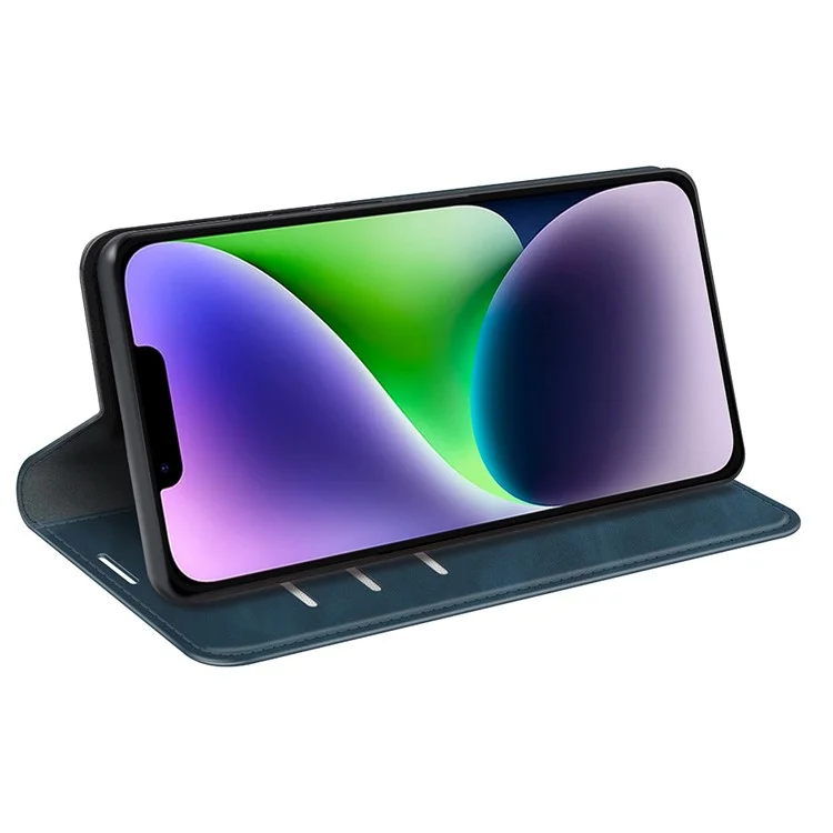 Für iPhone 15 kratzfeste PU-Leder-Brieftasche Flip-Case Skin-Touch-Ständer-Abdeckung - Blau