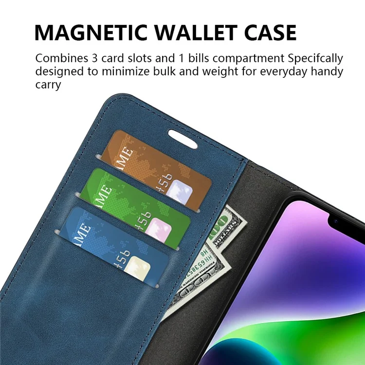 Für iPhone 15 kratzfeste PU-Leder-Brieftasche Flip-Case Skin-Touch-Ständer-Abdeckung - Blau