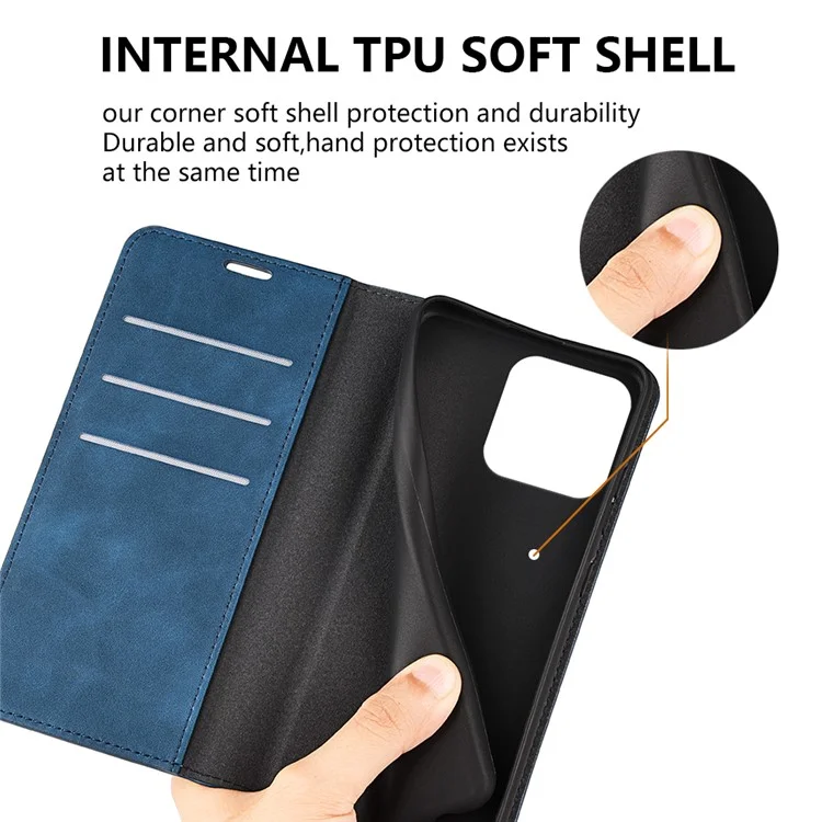 Für iPhone 15 kratzfeste PU-Leder-Brieftasche Flip-Case Skin-Touch-Ständer-Abdeckung - Blau