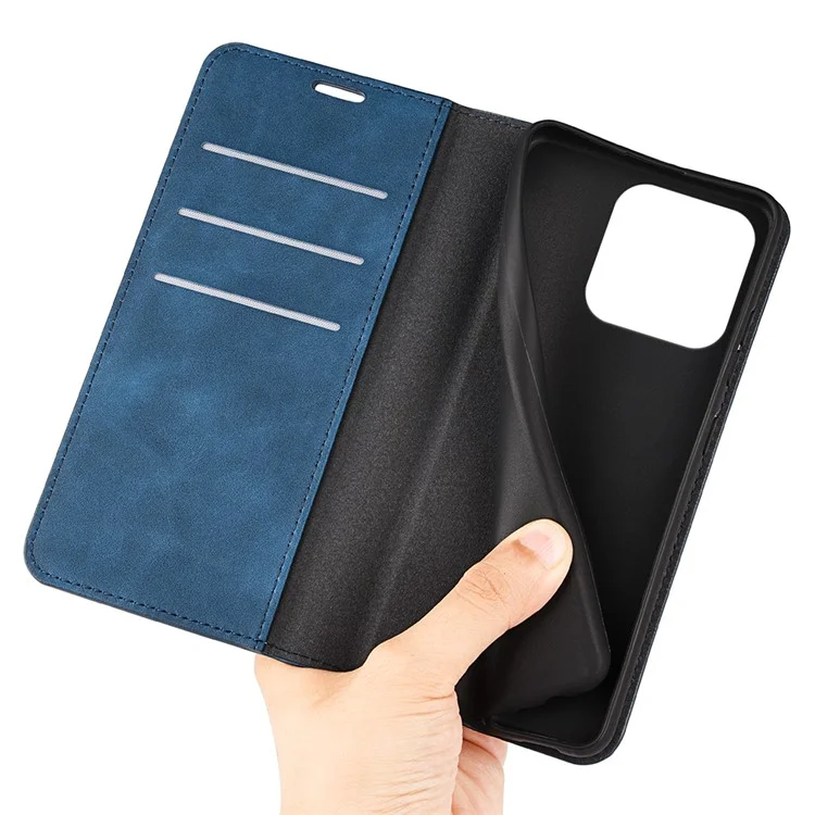 Für iPhone 15 kratzfeste PU-Leder-Brieftasche Flip-Case Skin-Touch-Ständer-Abdeckung - Blau